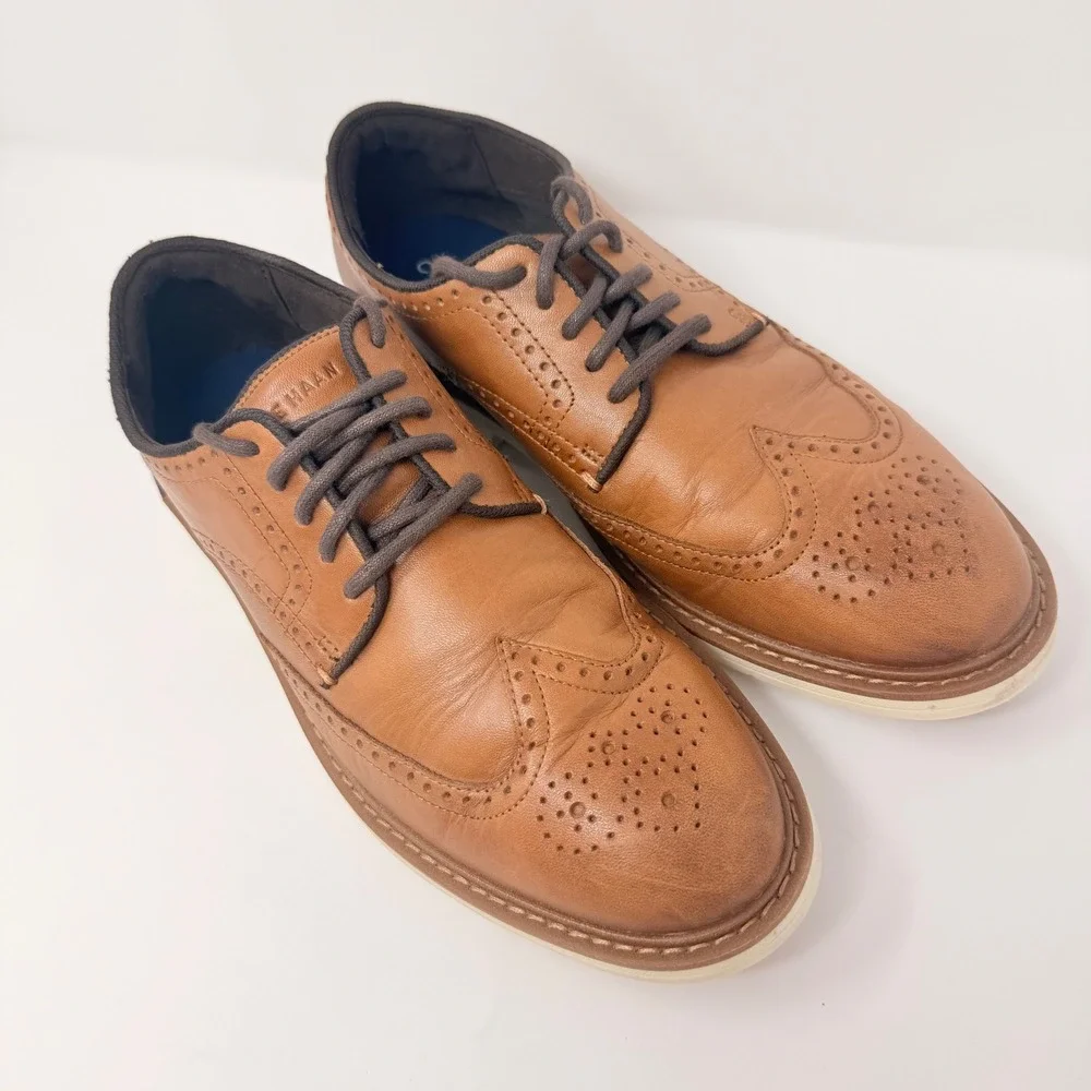 Cole Haan Mens Size 8M GrandSeries Wingtip Oxford British Tan Leather C34120